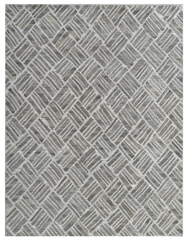 Black Beige Basketweave Hand Woven Overtuft Rug