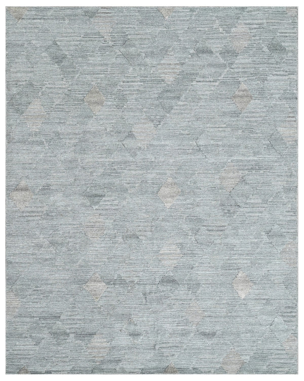 Teal Blue Abstract Hand Woven Overtuft Rug