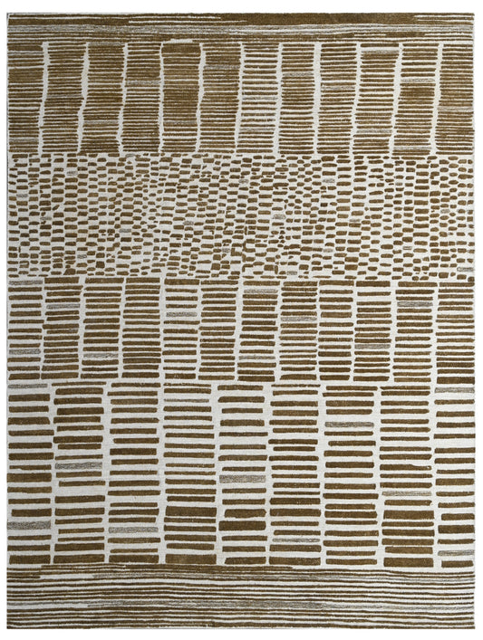 Cream Brown Stacked Block Woven Area Rug