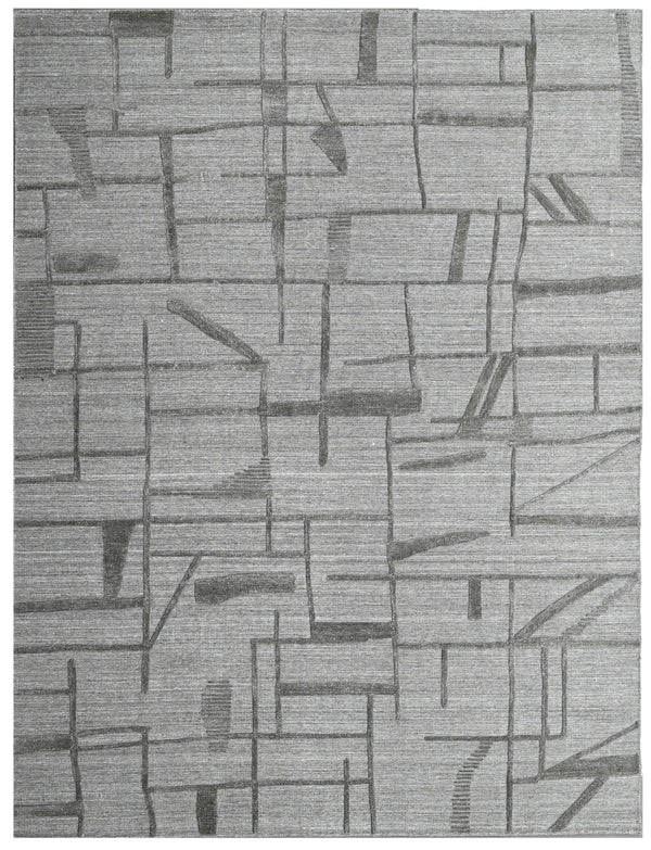Earth Grey Abstract Linear Hand Woven Rug