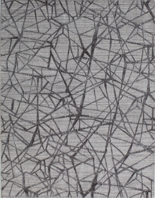 Grey Fractured Lines Hand Woven Overtuft Rug