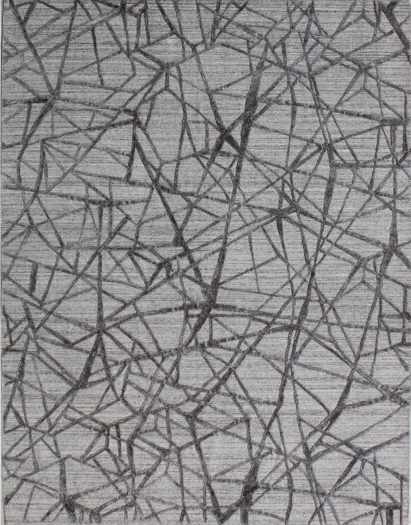 Grey Fractured Lines Hand Woven Overtuft Rug