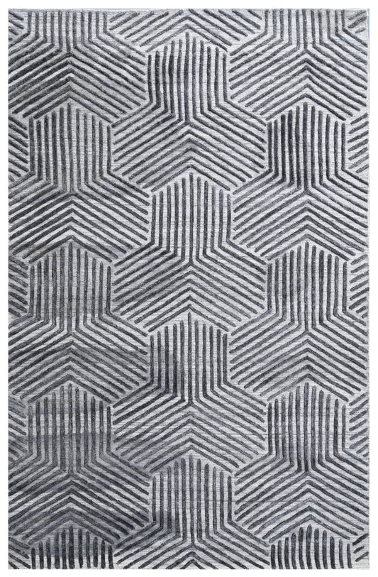 Silver Charcoal Cubed Hand Woven Overtuft Rug