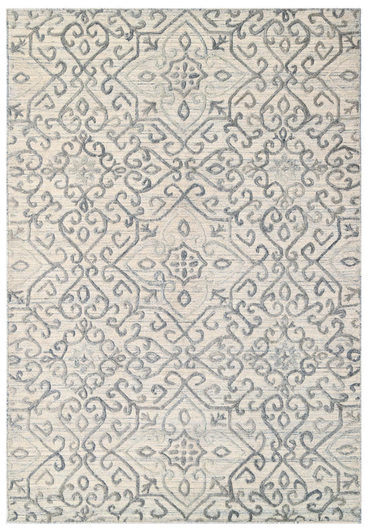 Ivory Brown Damask Hand Woven Overtuft Rug