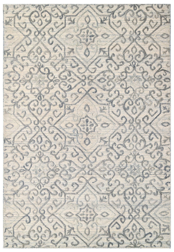 Ivory Brown Damask Hand Woven Overtuft Rug