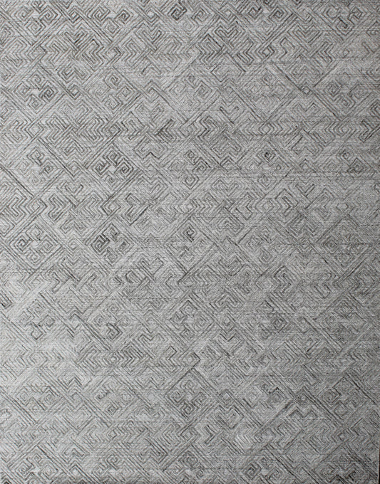 Grey Geometric Hand Woven Wool & Bamboo Silk Overtuft Rug