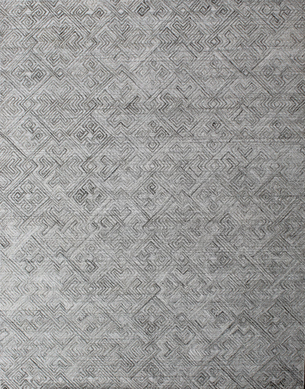 Grey Geometric Hand Woven Wool & Bamboo Silk Overtuft Rug