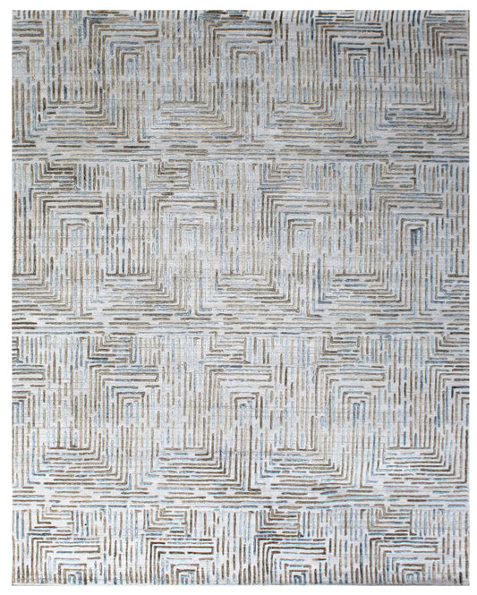 White Grey Geometric Hand Woven Overtuft Rug