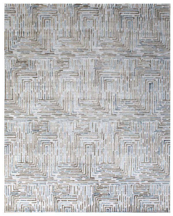 White Grey Geometric Hand Woven Overtuft Rug